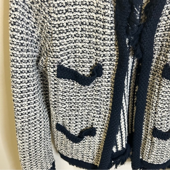 Jigsaw | Boucle Tweed Jacket | Fringe Detail | Navy | Size Small - Picture 7 of 13